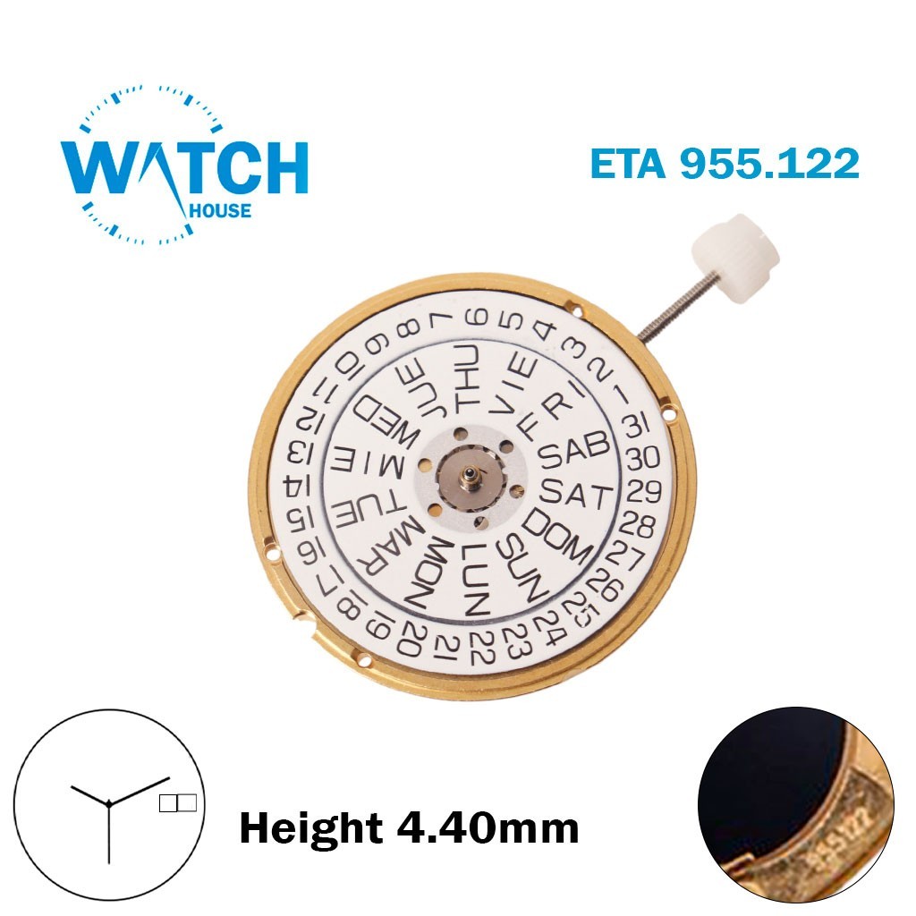 ETA 955.122 Swiss Quartz Movement-White Day &Date Disk At:3 –H:4.40mm-3 Hands.