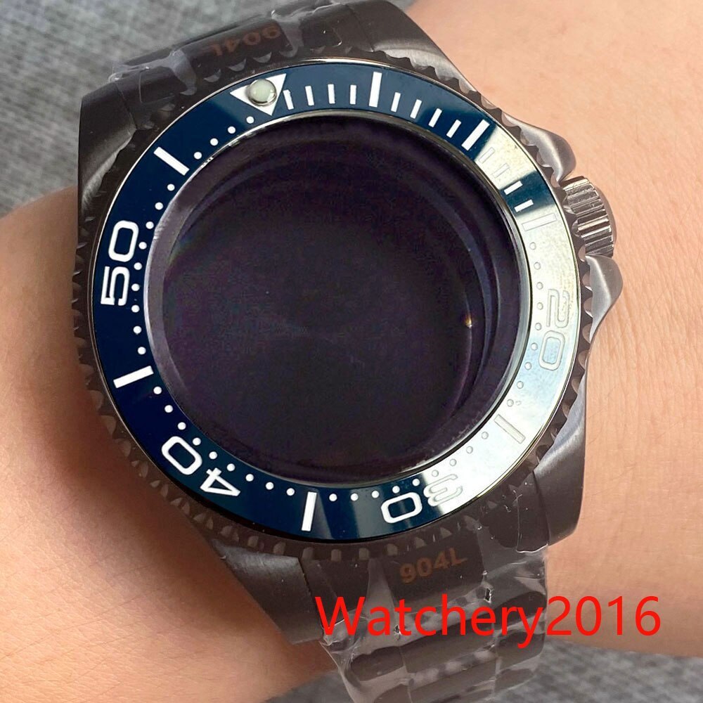 43MM Watch Parts Blue Black Bezel Black Watch Case Oyster Bracelet Fit NH35 2824