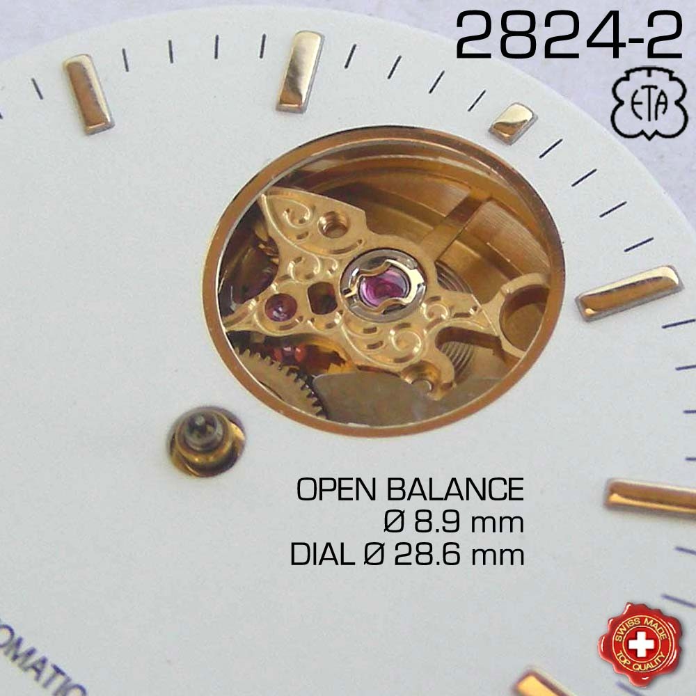 DIAL FOR MOVEMENT ETA 2824, OPEN HEART, Ø 28.6 mm, GOLD OR CHROME HR. MARKERS