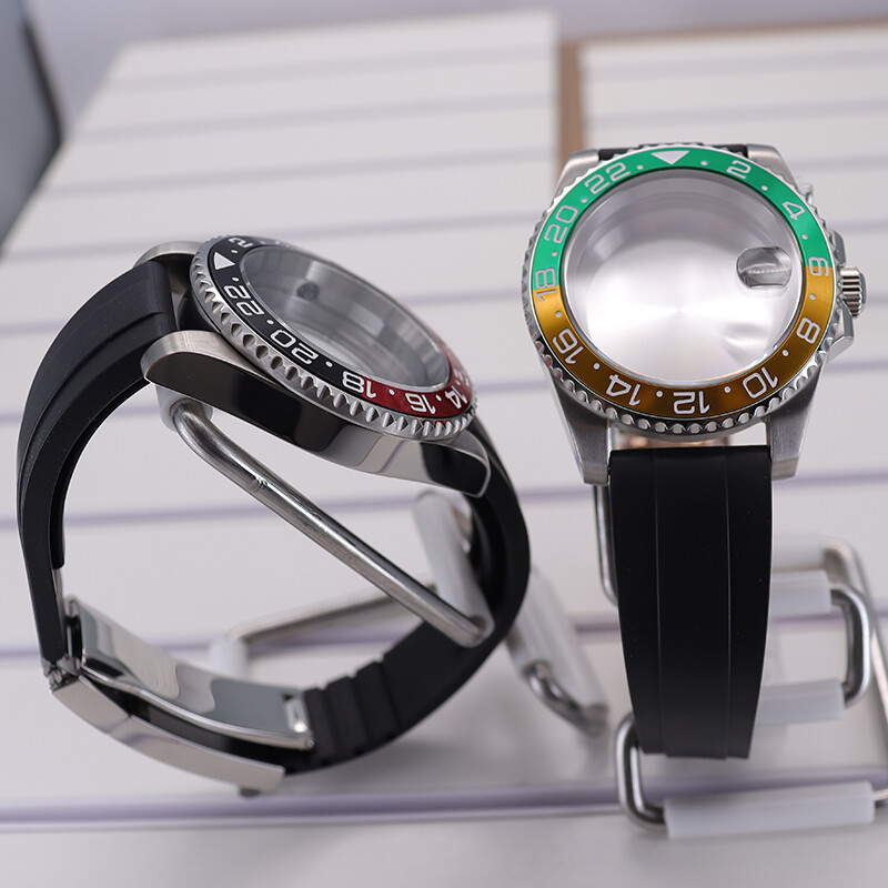 40mm Watch Case+Rubber Strap GMT one-way 120 turn Ceramic Bezel For Nh35 nh36/38