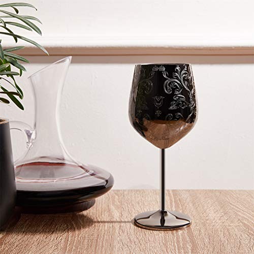 Stainless Steel Wine Glasses With Black Plated,etched with intricate and