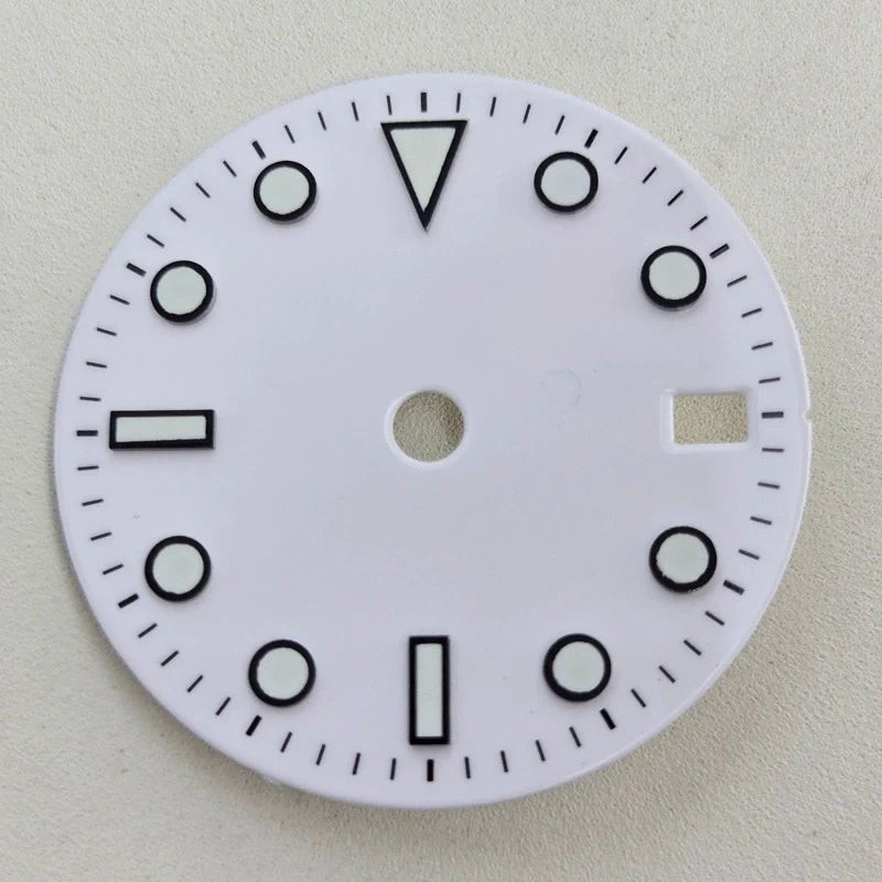 White 28.5mm Blue Lume Watch Dial For NH36 Movement No Logo No GMT
