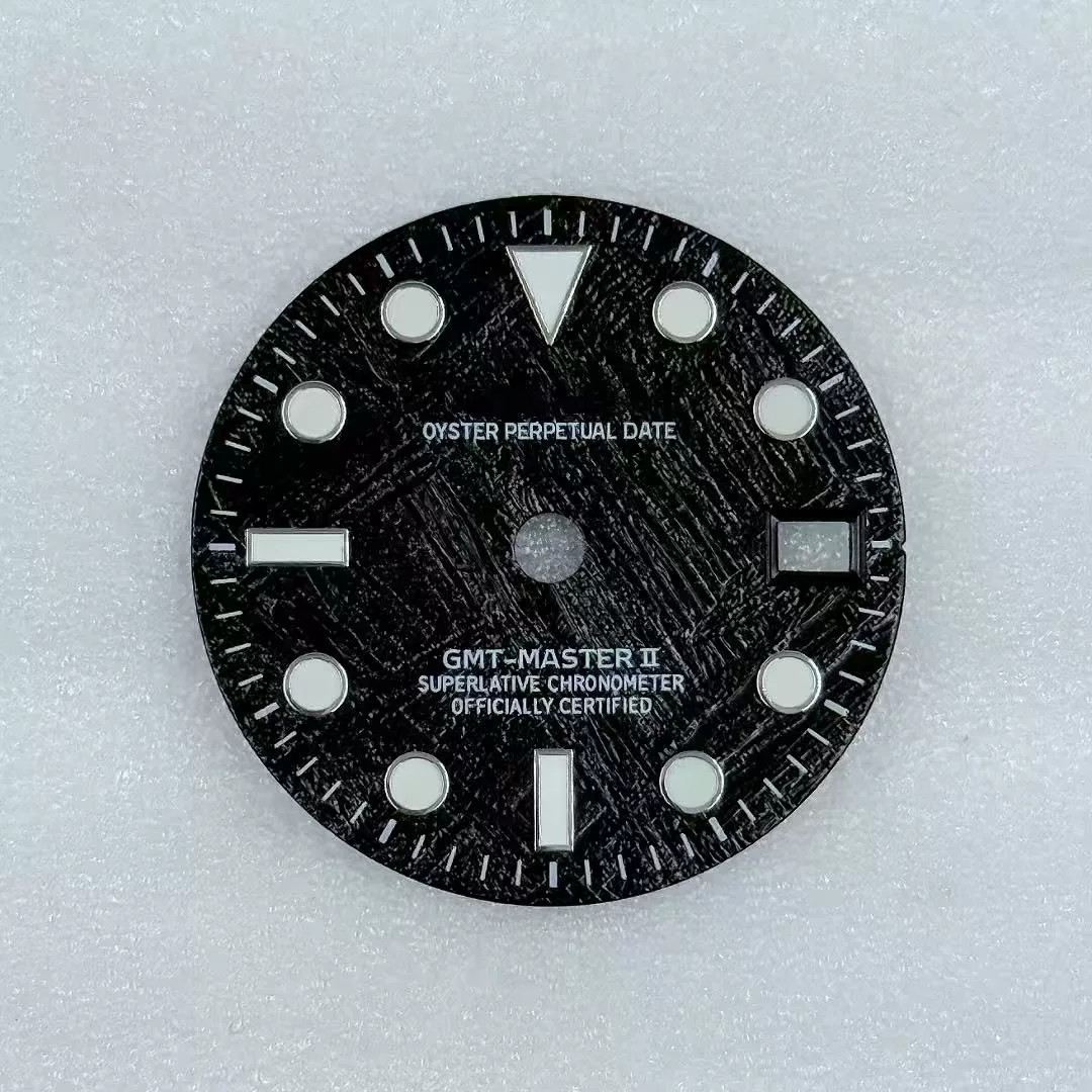 28.5mm GMT Meteorite pattern Watch Dial Green Luminous For NH34 Movement