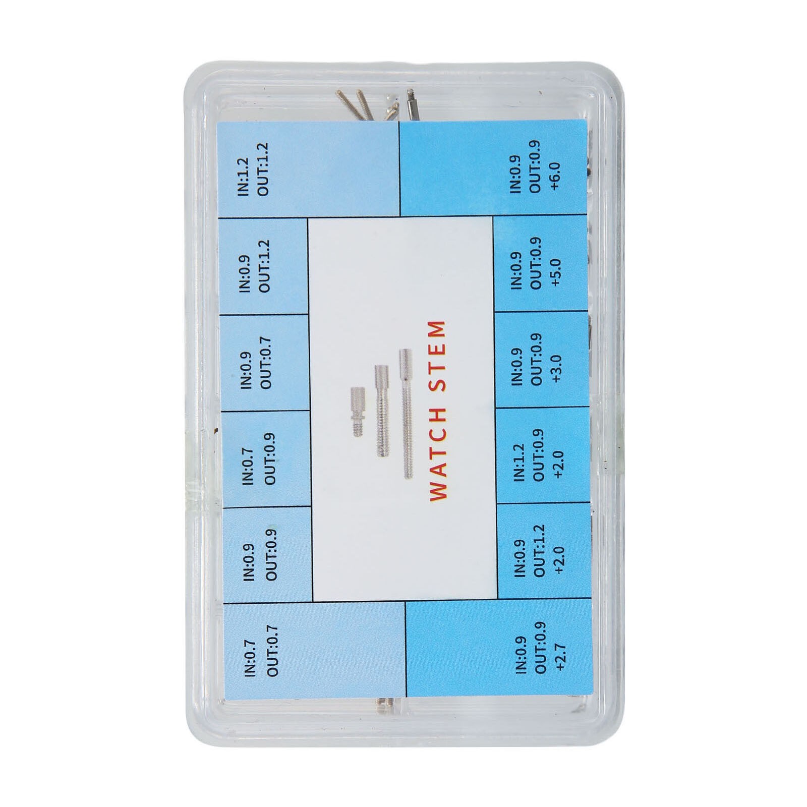 60Pcs 0.7mm-0.9mm Stainless Steel Watch Winding Stem Extender Assortment Box B