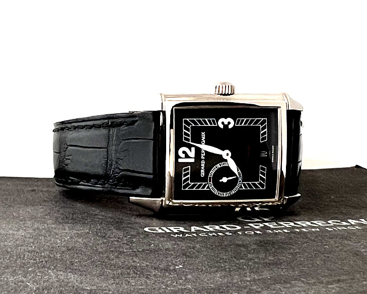 Girard Perregaux Watch 1945 Vintage 18k White Gold Ref 2596 Black Dial Art Deco