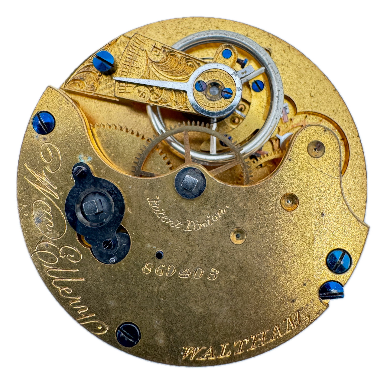 Antique 10s 1876 American Watch Co. 7j Key Pocket Watch Movement Wm. Ellery USA