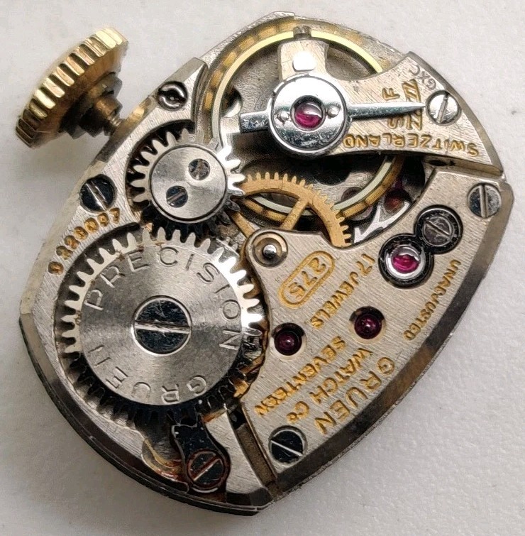 Rare Gruen W. Co. Cal. 275 17 jewel watch movement running Stuck In Set Position
