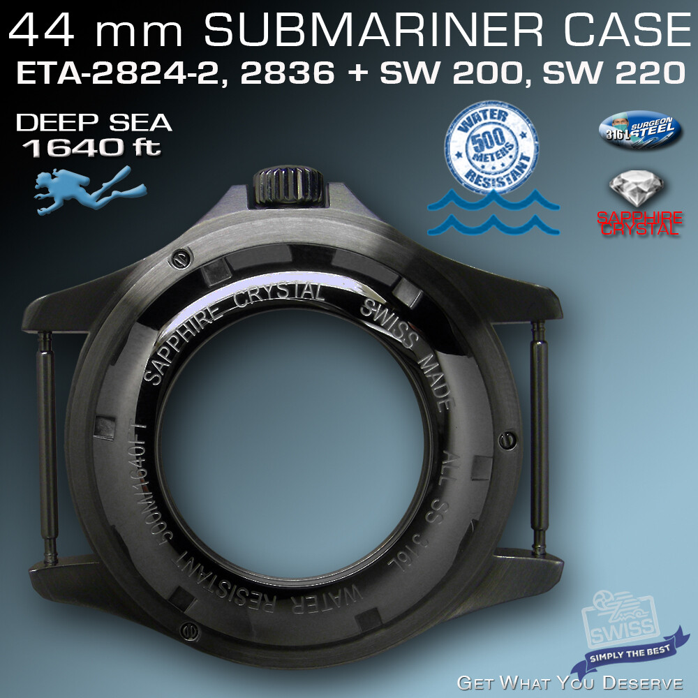 SET: CASE SUBMARINER 500M,1640 FT, BLACK PVD, DIAL/HANDS/BAND, FIT ETA2824/SW200