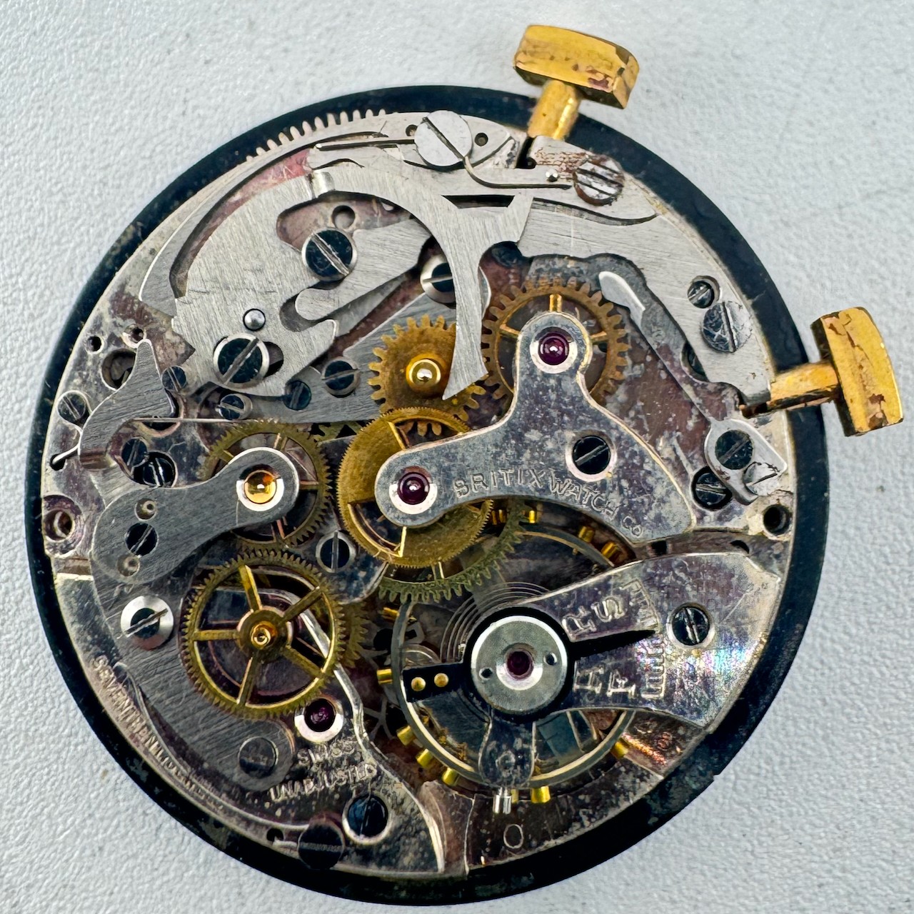 Vintage 32mm Britix Watch Co Suisse Chronograph Wristwatch Movement Landeron 48