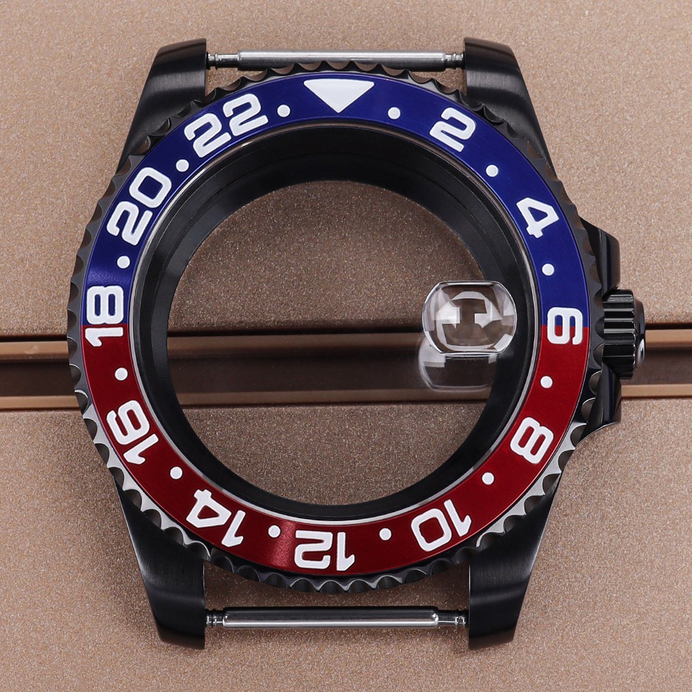 FEIYASHI BLUE/RED 24H Bezel 40mm PVD Watch Case Steel For Seiko NH35 Miyota 8215