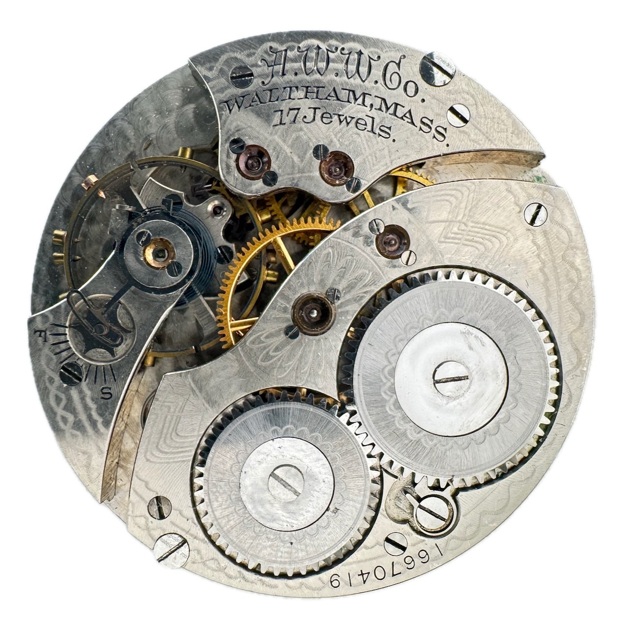 Antique 12s 1908 Waltham Single Sunk Mechanical Pocket Watch Movement No.225 USA
