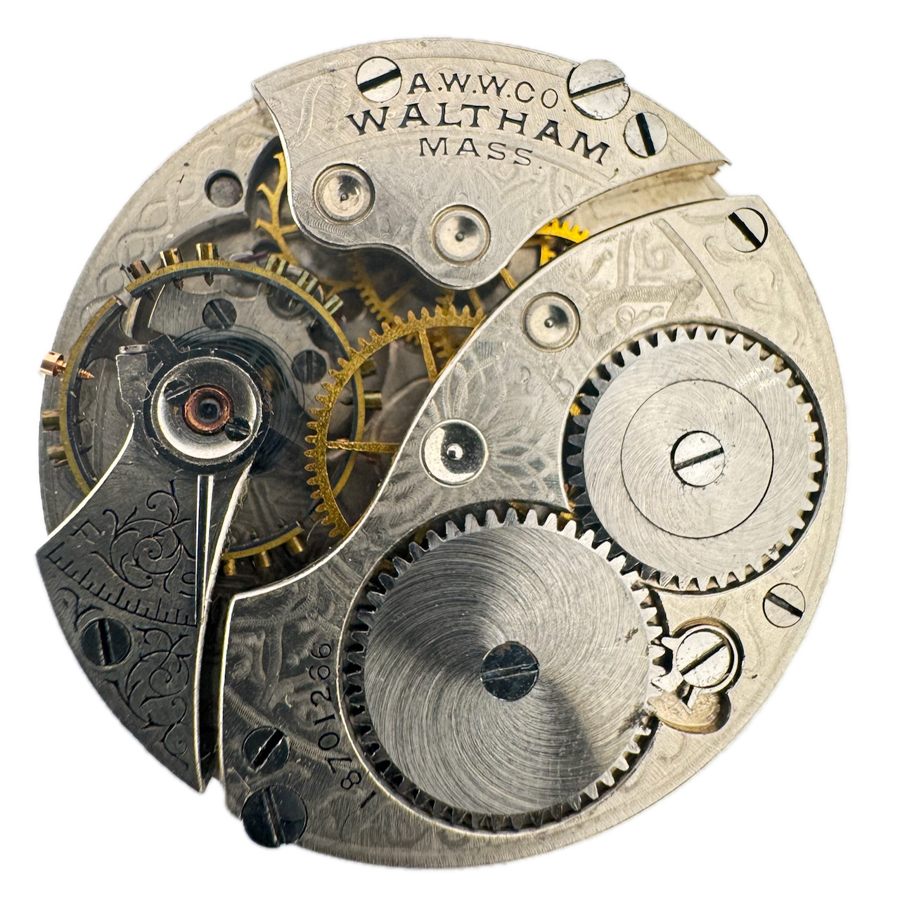 Antique 0s 1912 Waltham 1907 Mechanical Hunter Pocket Watch Movement No. 161 USA