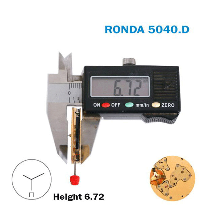 Ronda 5040.D Swiss Made Movement, 3Hands , Chronograph, 13 jewels, Gold Plated.