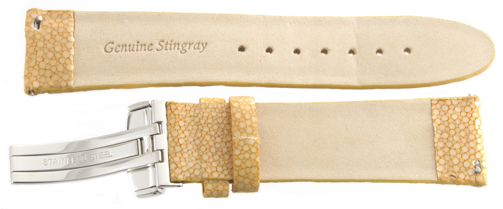 Genuine JoJo, JoJino Mens 22mm Beige Stingray Leather Watch Strap W/ Buckle