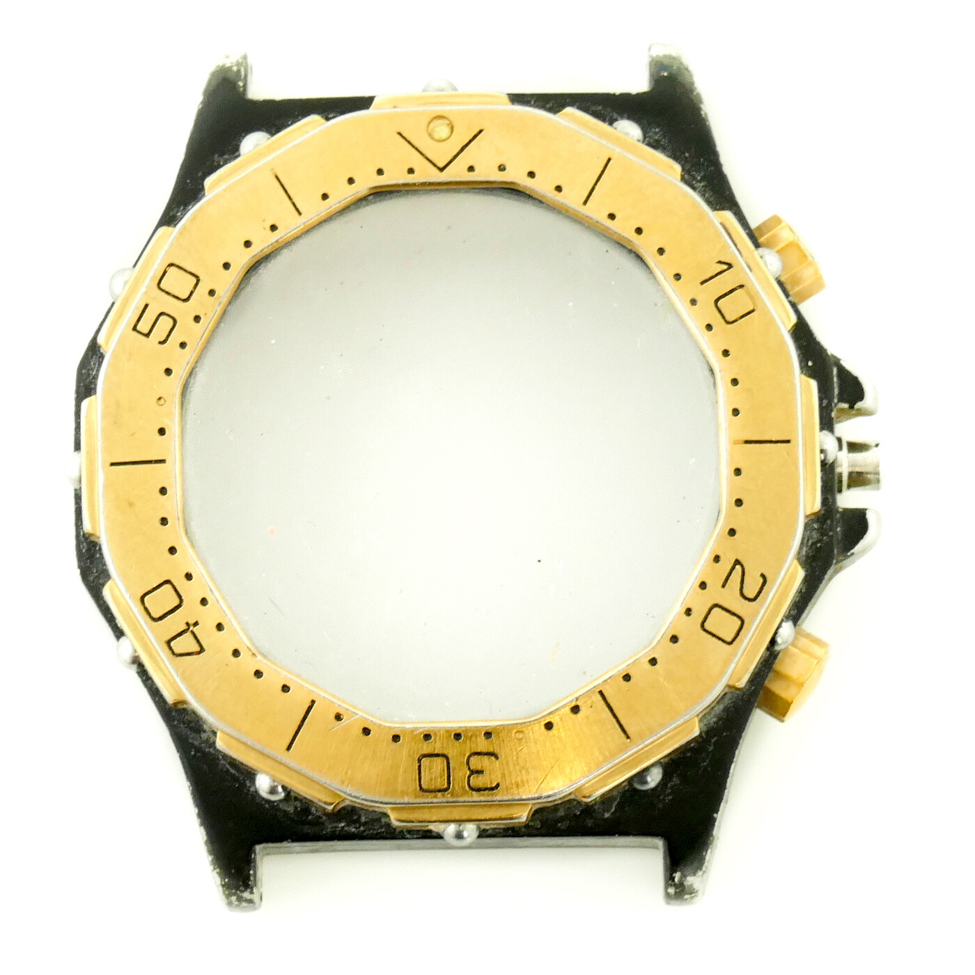 TAG HEUER 3000 CHRONO 2-TONE BLACK PVD+GOLD PLATED S.S. CASE FOR PARTS/REPAIRS