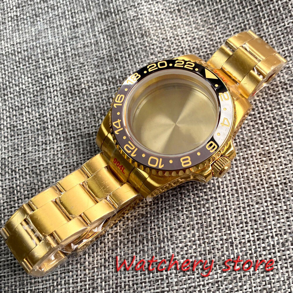 40MM Watch Parts Sapphire Glass Watch Case Golden Bracelet Fit NH35 NH36 ETA2824