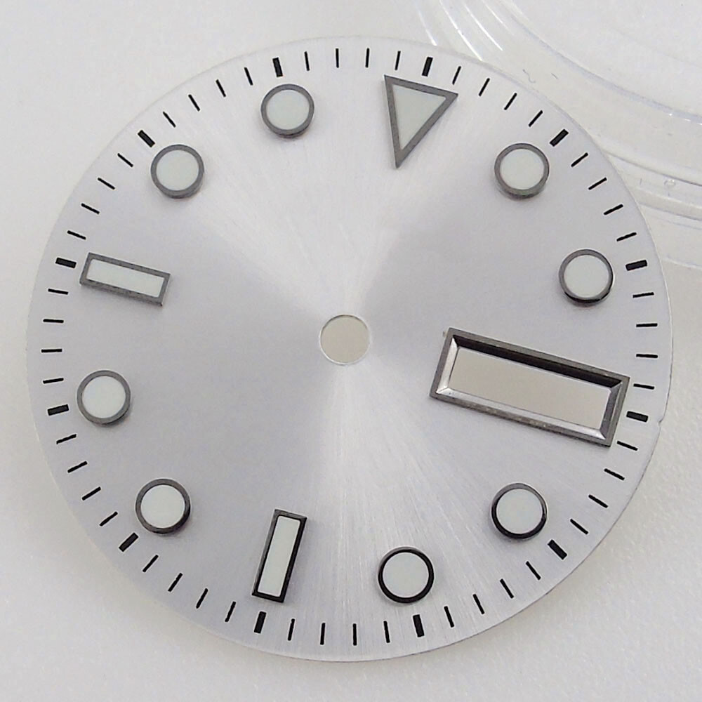 29mm Black Watches Dial Face For NH36A Movement Green Luminous Date Week Window