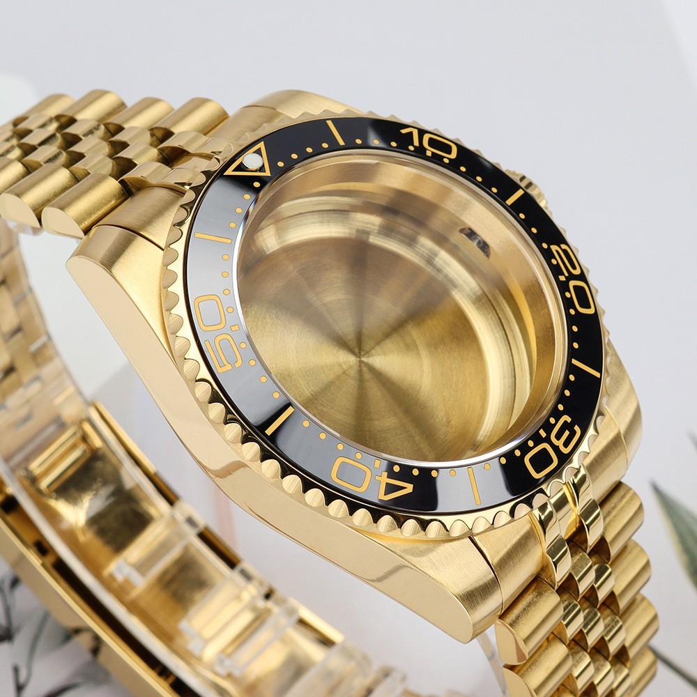 Oyster 40mm Golden Watch Case Bracelet Luminous SUB Bezel For SII NH35 Movement