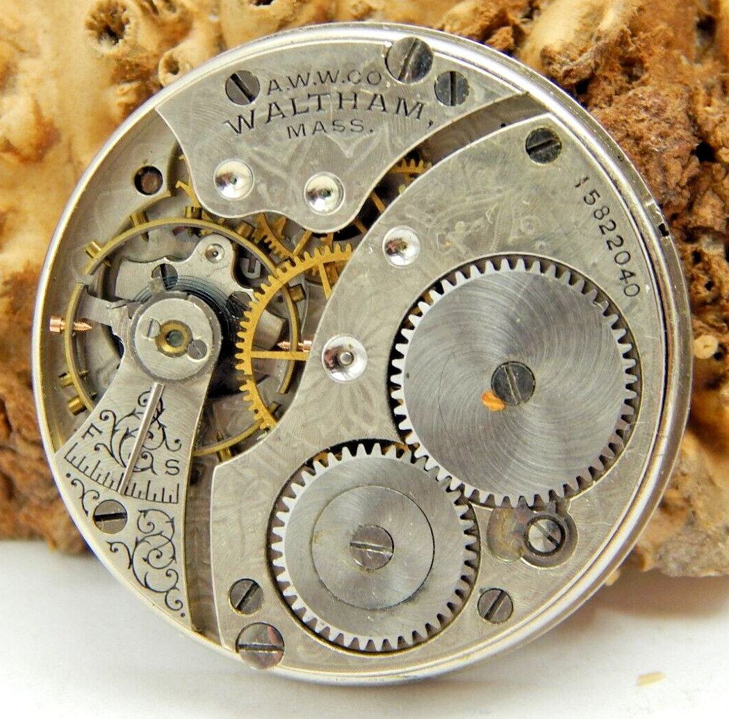 Antique Pocket Watch Movement 1907 Waltham 0s 7 jewel 110 open face with dial