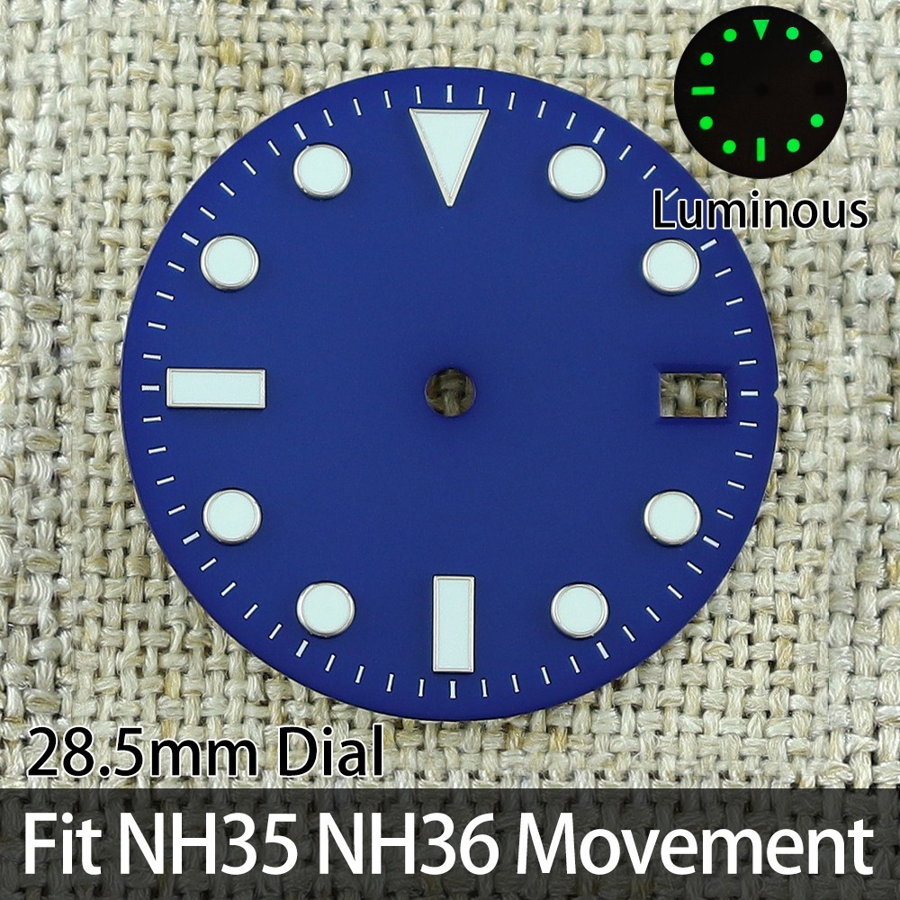 GMT Style Ø 28.5mm Aviator Watch Dials C3 Green Luminous For Seiko NH35 Movement