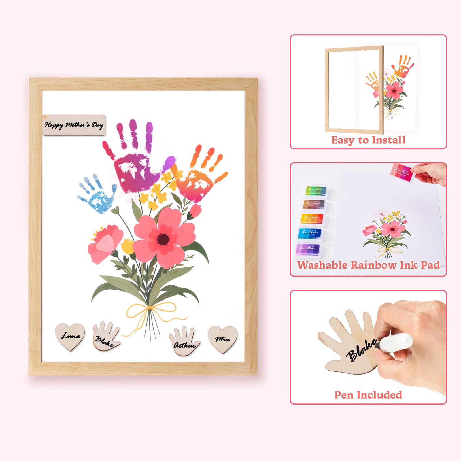 CHERRY CHEERS Flower Bouquet Handprint Art Kit, 3 Sheets, 6 Colors Inkpads