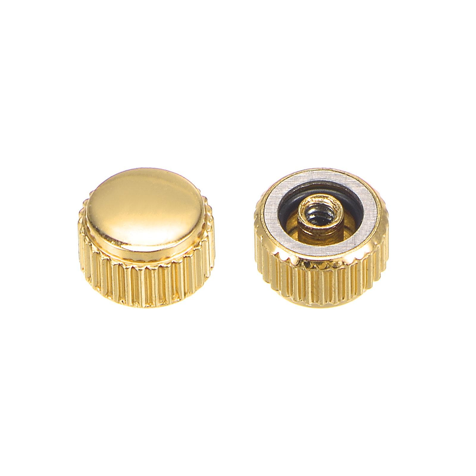 2Pcs 3.5mm Watch Crown Parts SUS304 Flat Short Stem 2mm ID Gold Tone