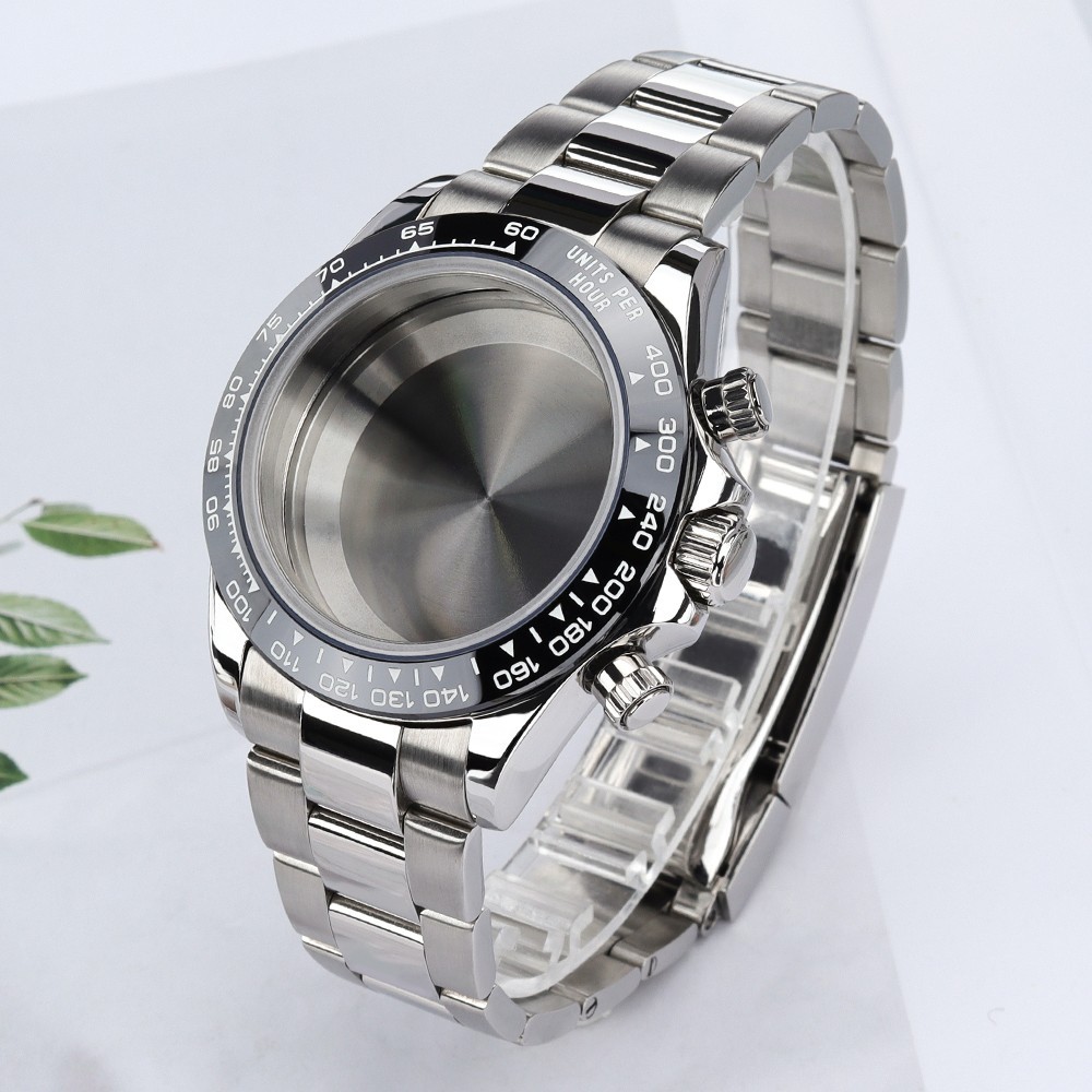 39mm Pilot Watch Case Band Classic Silver Quartz Sapphire For SII VK63 Movement
