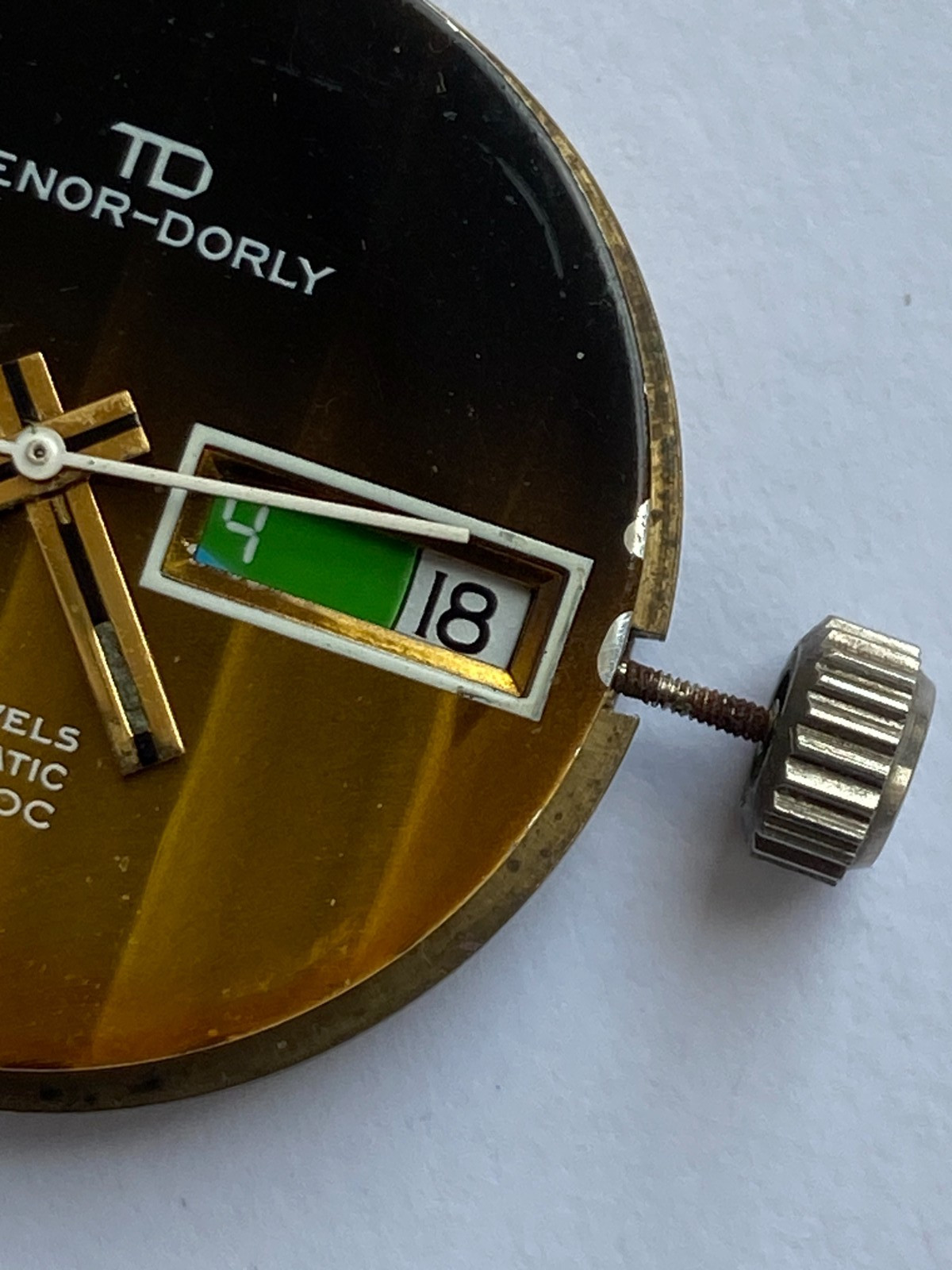 MEN WRIST WATCH FOR PARTS MOVEMENT AUTOMATIC 25 JEWELS TENOR-DORLY CAL. ETA 2789