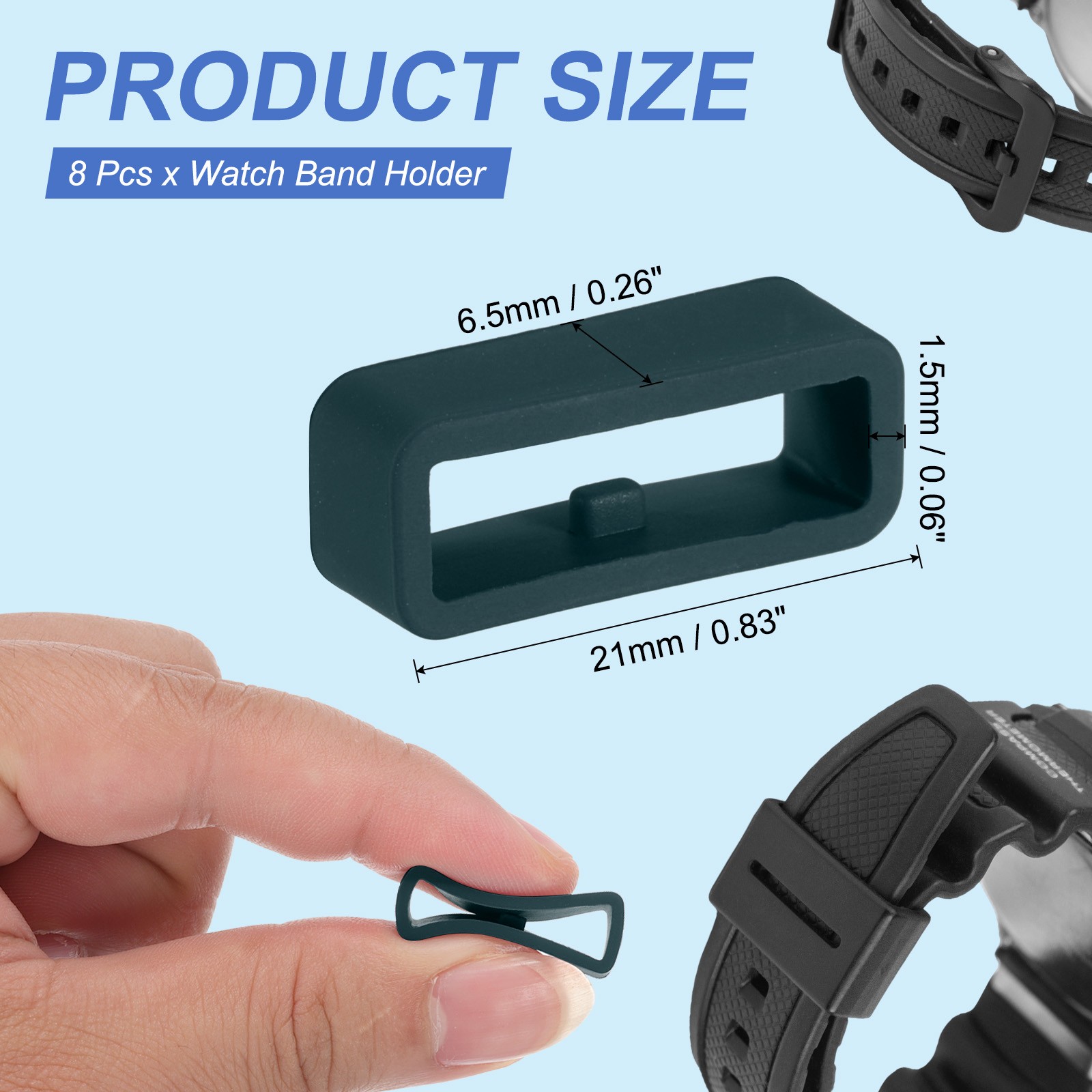 8 Pcs Watch Band Holder Loop, 18mm Universal Watch Replacement Band, Dark Green
