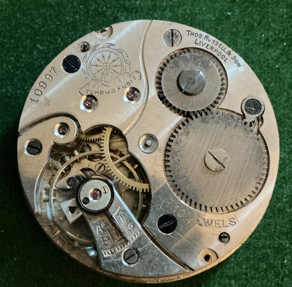 Vintage Men’s Thos Russell & Son Liverpool Pocket Watch Movement & Face Only S/r