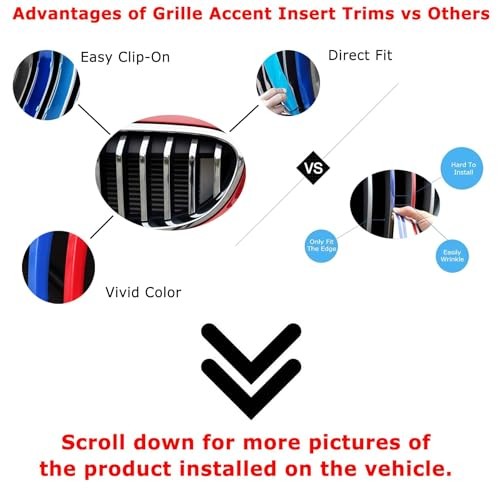Exact Fit 3pc Set Iconic Tri-Accent Grille Insert Decoration Trims Compatible