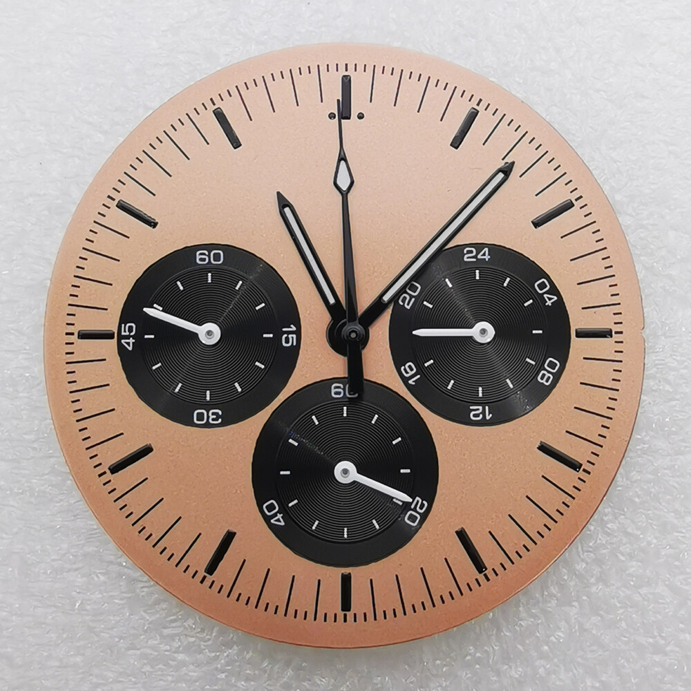 33.5mm sterile luminous black blue white dial hands fit VK63 quartz movement