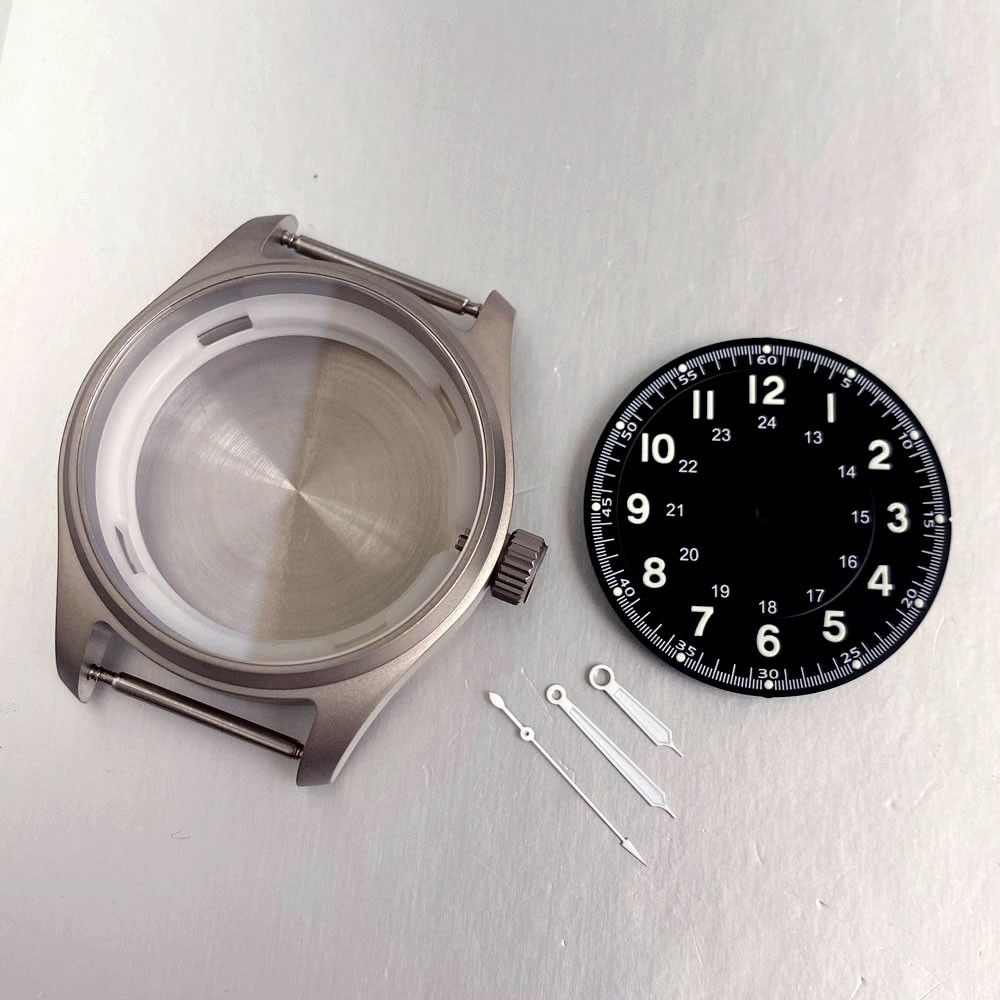 39mm Pilot Titanium Watch Case With 33.5mm Dial Set Fit NH35 Miyota 8215 PT