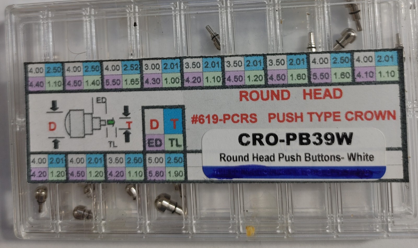 Round Head Push Type Crown 39 Pieces Silver Tone