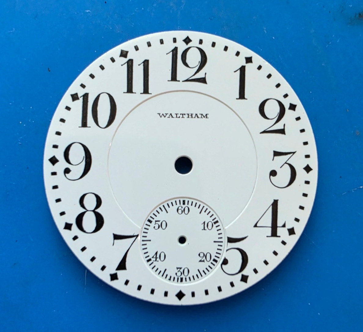 VINTAGE 16 SIZE WALTHAM CRESCENT ST. POCKET WATCH PORCELAIN DOUBLE SUNK DIAL