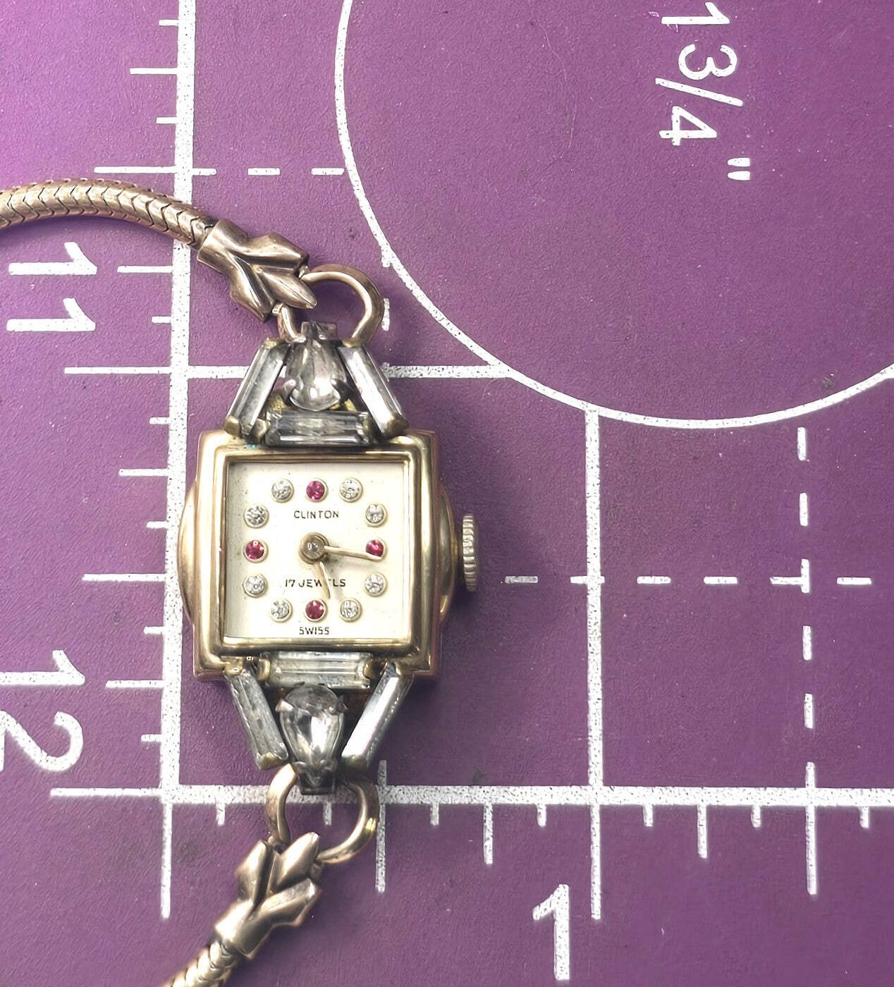 Art Deco Clinton gold filled wind up 17 jewel watch missing crystal face PARTS