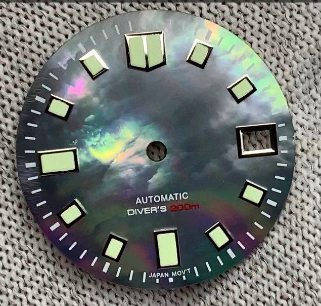 29mm Blue Mother of Pearl Watch Dial Date Window Green Luminous Fit NH 34 35 Mvt