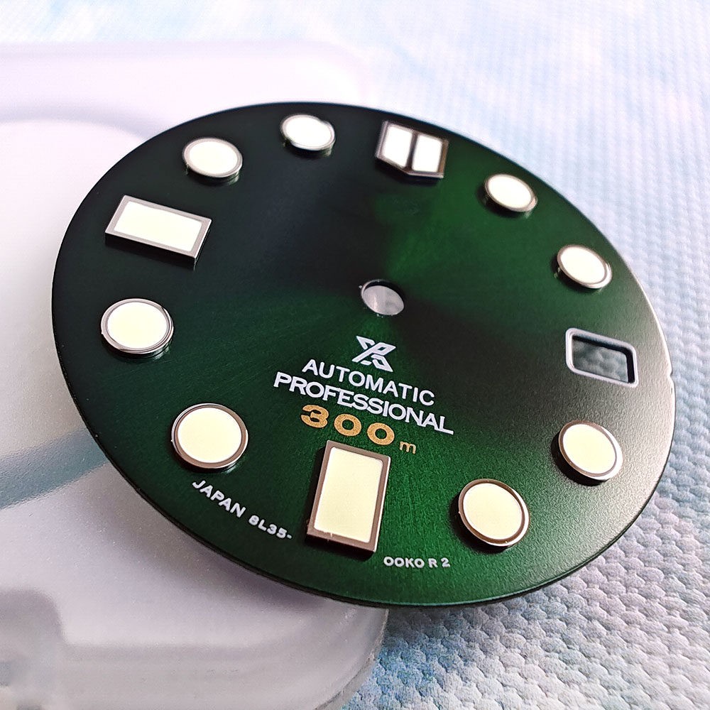 28.5mm Dial, Black Japanese C3 Green Luminous Modified Dive Watch Parts