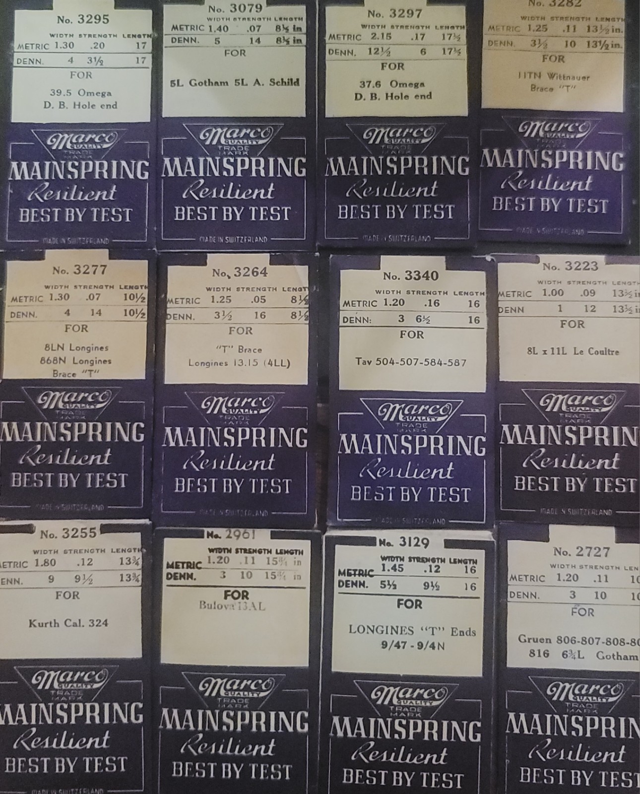 WB7b: NOS – Swiss Mainsprings Many Brands Bulova to Wittnauer | Omega LeCoultre
