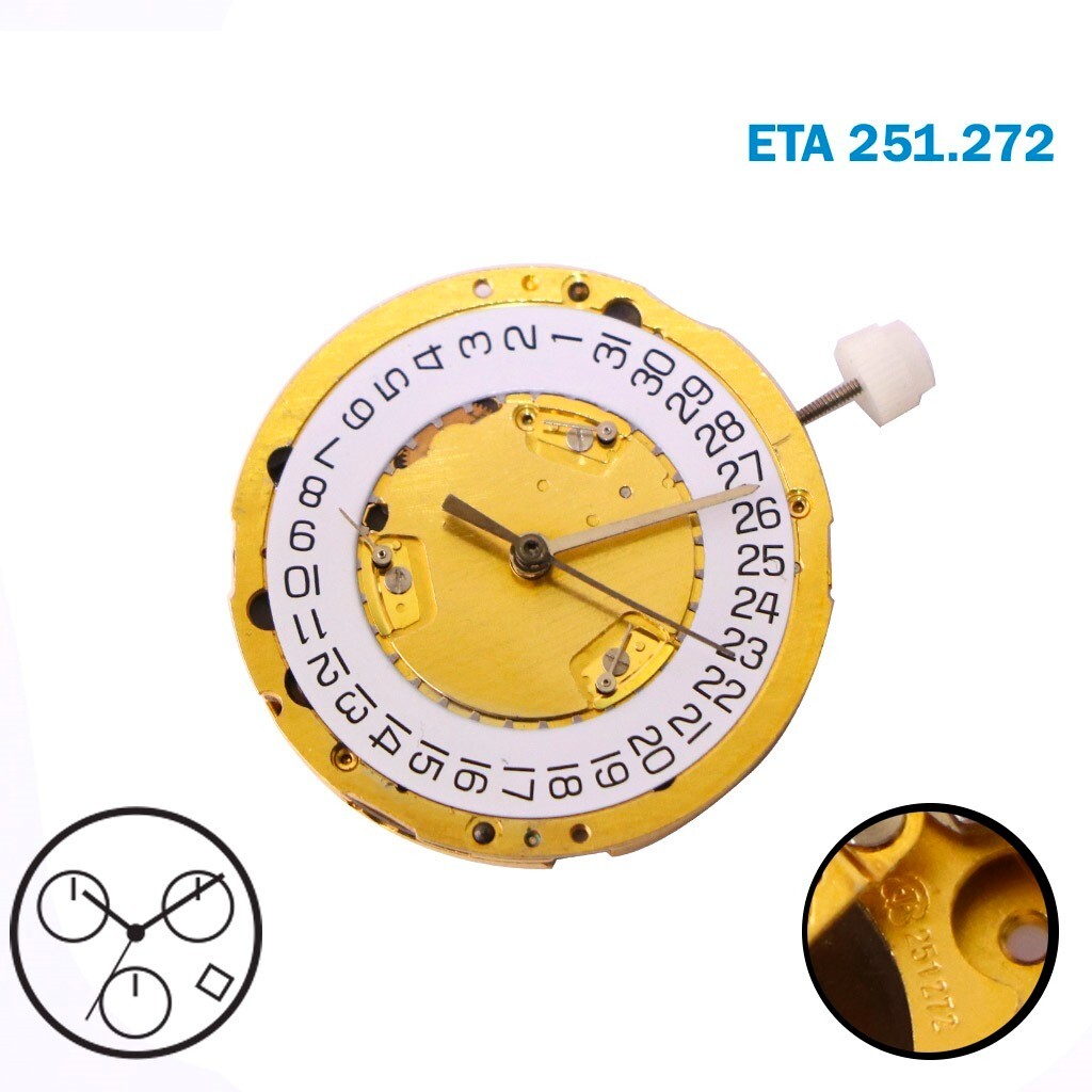 ETA SWISS🇨🇭 MOVEMENT 251.272, WHITE DATA DISK AT 4, CHRONOGRAPH .