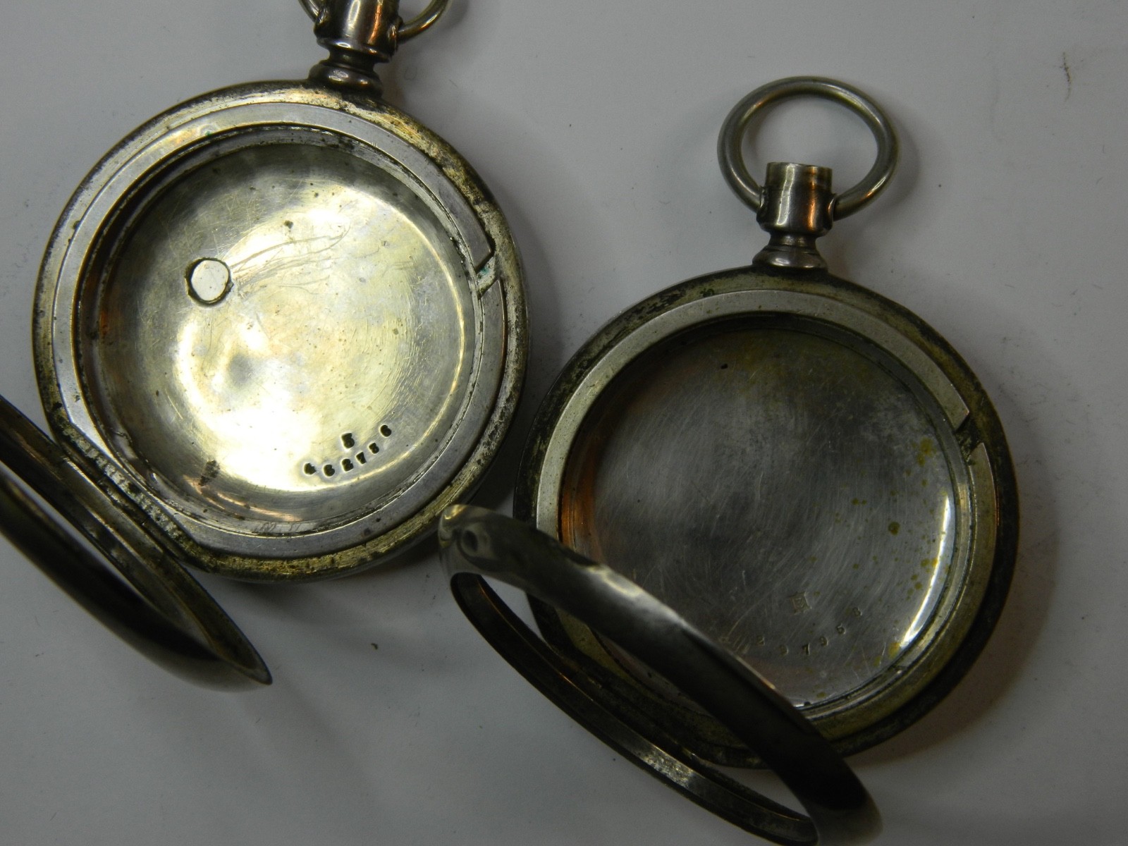 2 VINTAGE 18S DUEBER NEWPORT COIN SILVER POCKET WATCH CASE LOT – 145g