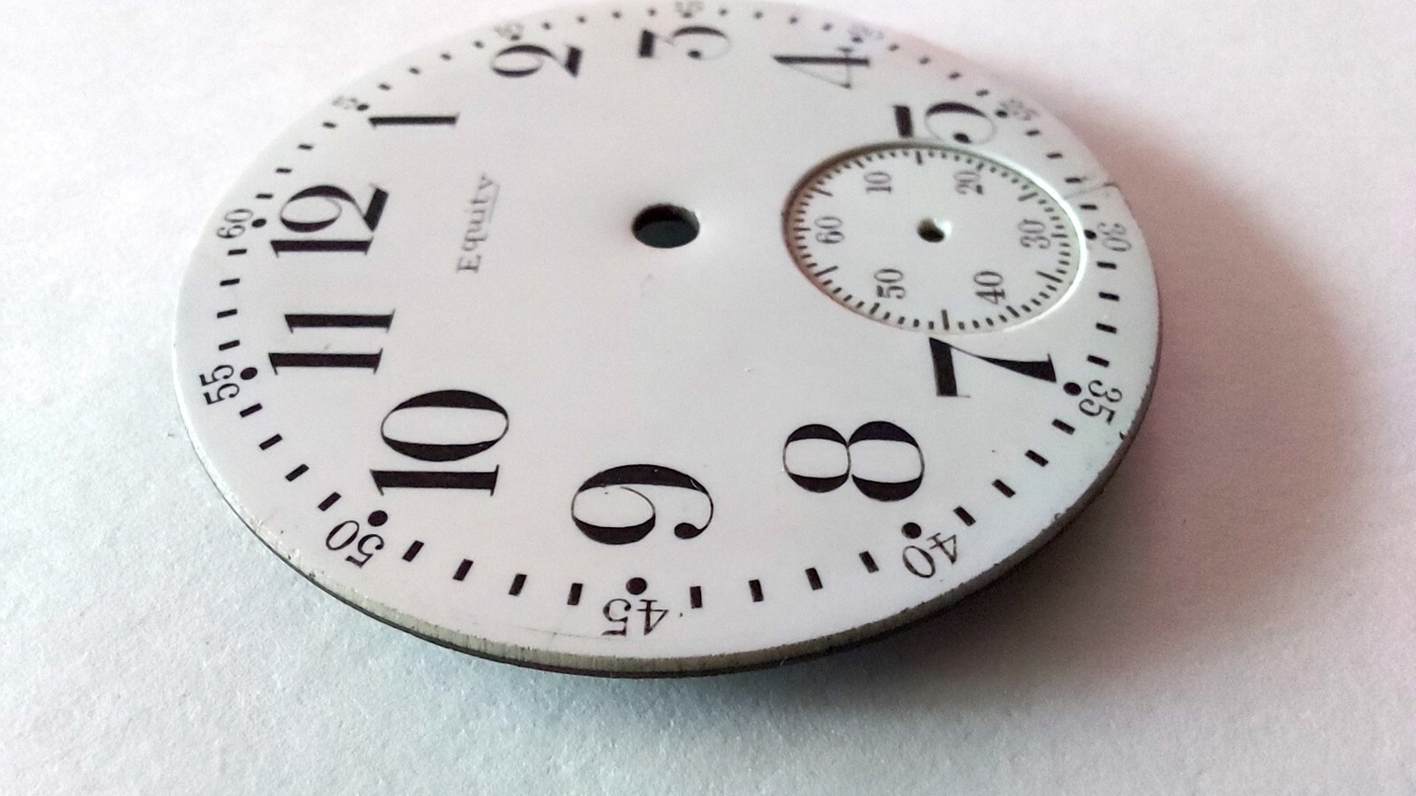 Vintage Original Pocket Watch Dial Equity 42mm 3 Feet Single Sunk White Arabic