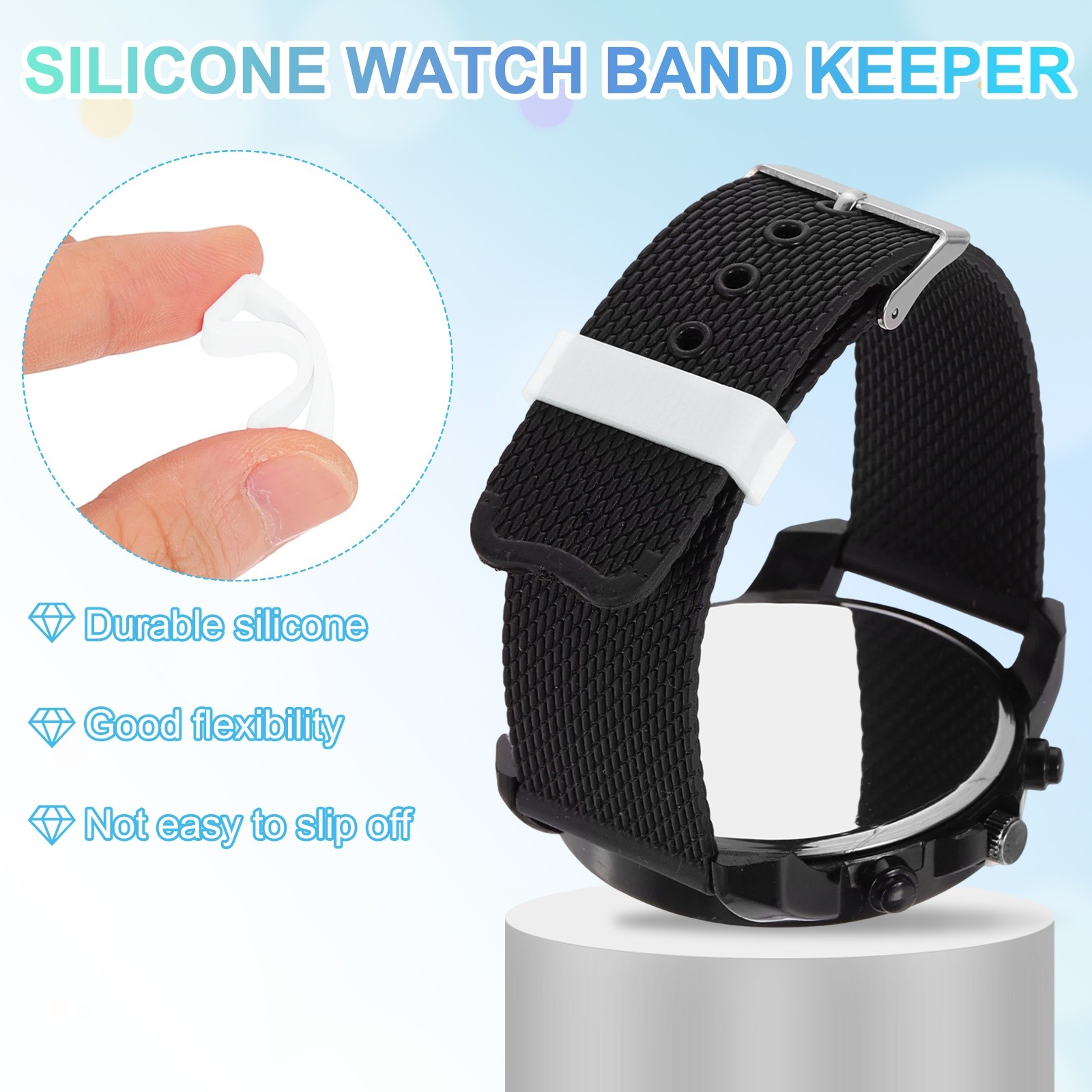 6pcs 22mm Silicone Watch Strap with Rings, Clear