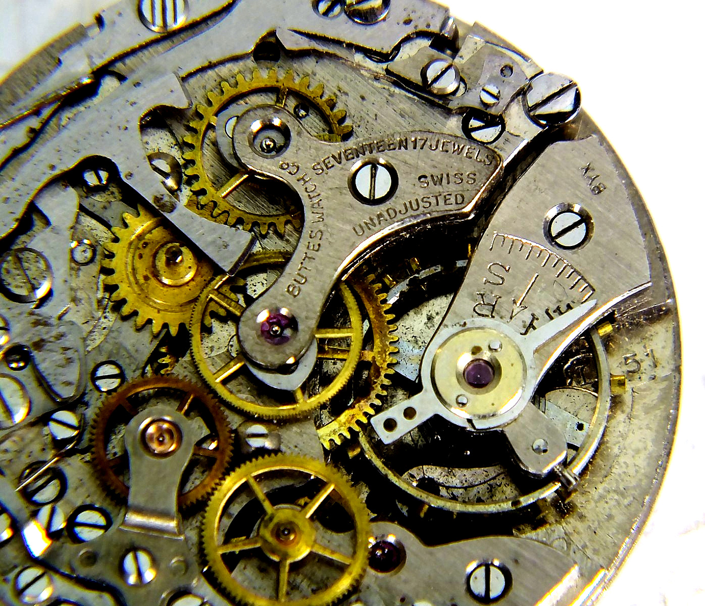 Vintage 17J CHRONOGRAPH *BUTTES/BUTEX* Movement – Landeron 51 for parts/Repair