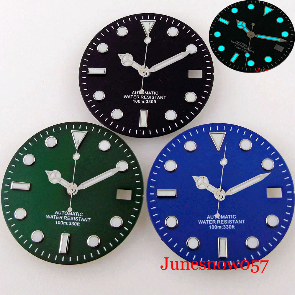 28.5mm Men’s Watch Dial Greenish-blue Luminous Fit NH35A MIYOTA ETA2824 Movement