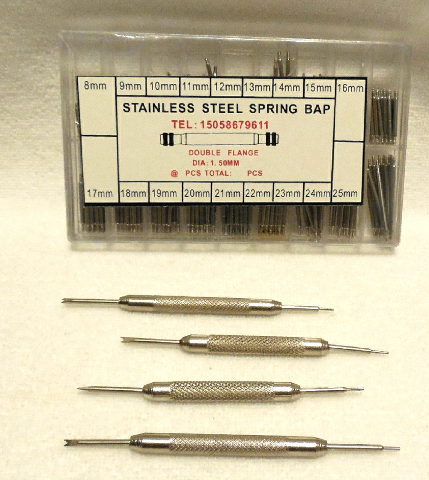 Spring Bar Assortment Watch Band 220 Pc Stainless Steel 8mm-25mm Double Flange