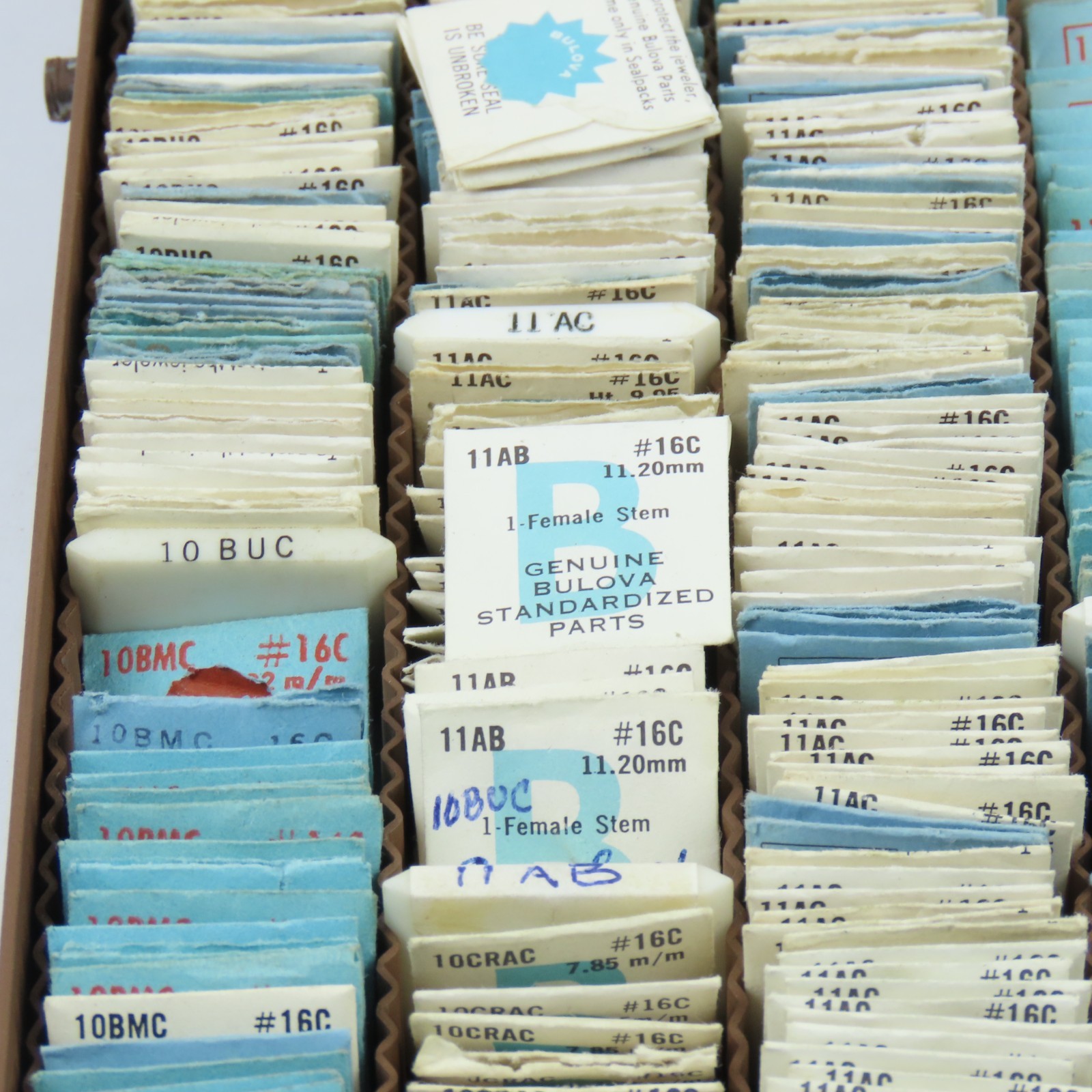 Genuine Factory Bulova Wristwatch Parts Drawer | Stems | Clutch Wheel