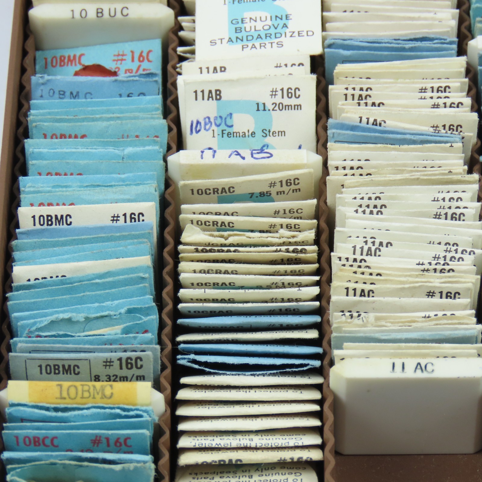 Genuine Factory Bulova Wristwatch Parts Drawer | Stems | Clutch Wheel