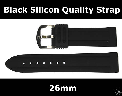 26mm Heavy Quality Black Silicone Water Resistant Watch Strap Diving ZRC