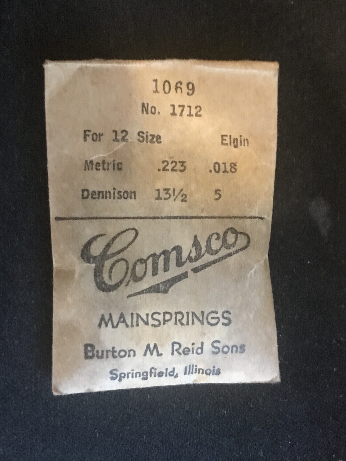Comsco Mainspring #1069 for Elgin 12s Factory No. 1712 – Steel